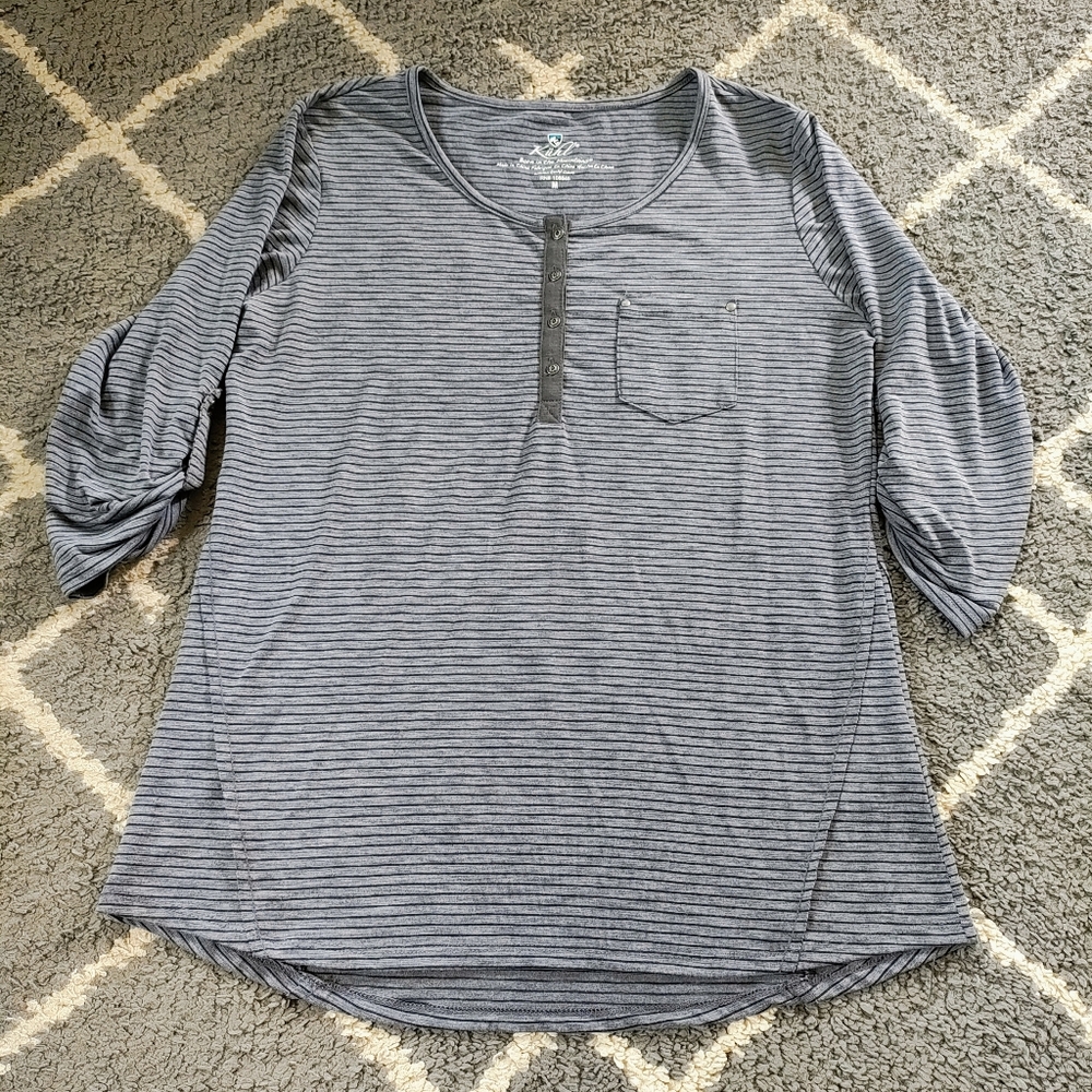 Kuhl Trista Striped 3/4 Sleeve Knit Henley Top M